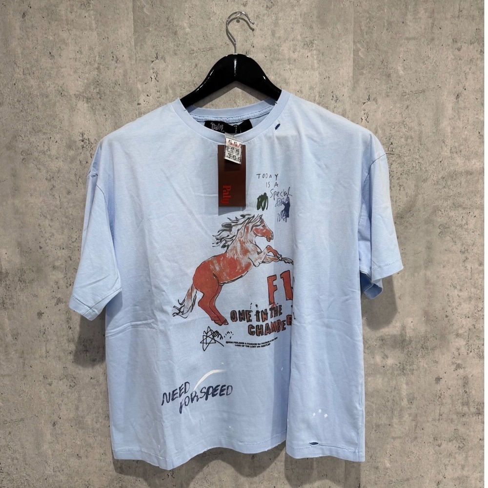 Paly One In The Chamber Graphic T-Shirt Light Blu Horse F1 Mens M/XL
